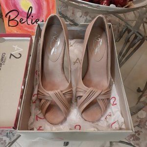 A2 By Aerosoles Beige Tan Peep Toe Pump Shoes Size 7.5 M